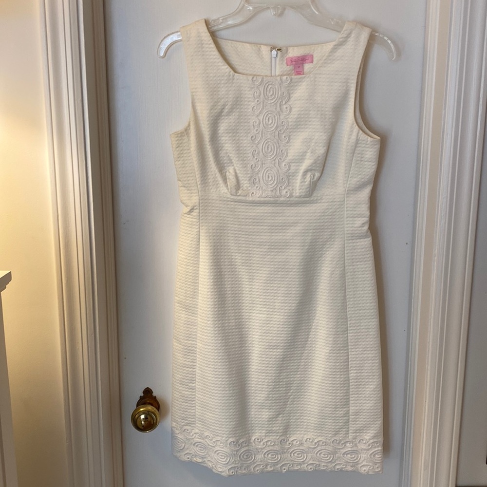 Lilly Pulitzer white cotton pique dress, with lace/embroidery detail, size 2